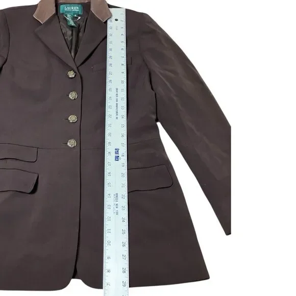 Lauren Ralph Lauren Brown Wool Leather Collar Horse Buttons Equestrian Blazer - Picture 4 of 14
